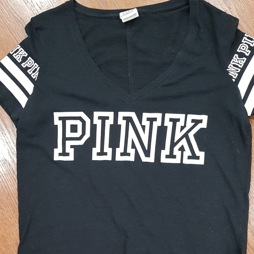 PINK Victoria's Secret Black Tee with White Logo Tag